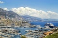 Monaco, France Ã¢â¬â July 24, 2017: Picturesque view of famous marina with huge tourist liner in luxury Monaco.